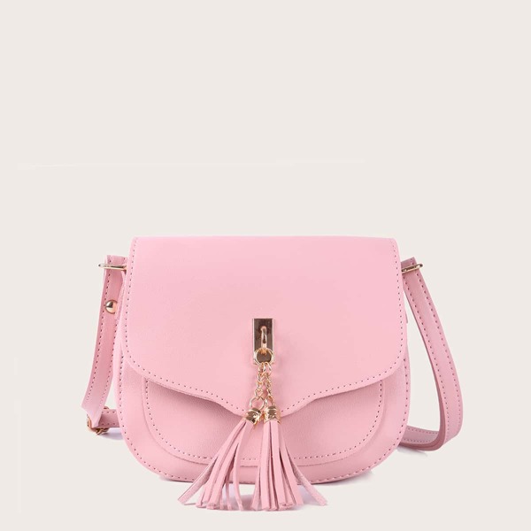 

Tassel Decor Flap Crossbody Bag, Pink