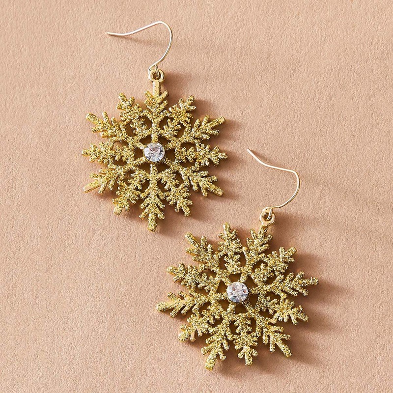 

Christmas Snowflake Charm Drop Earrings, Gold