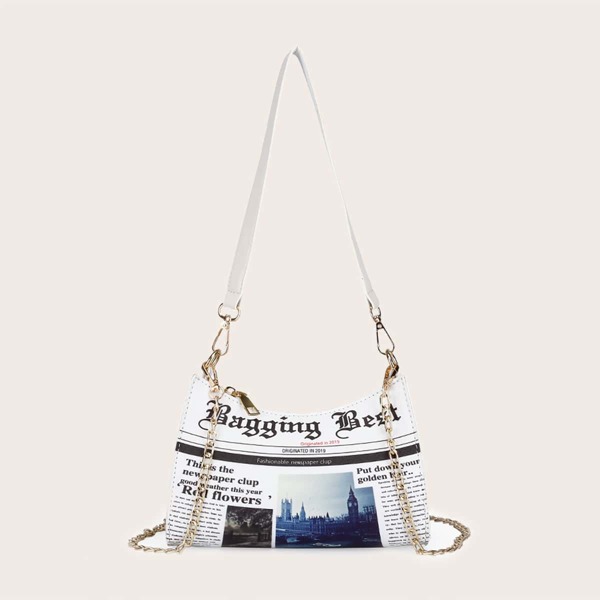 

Letter Graphic Shoulder Bag, White
