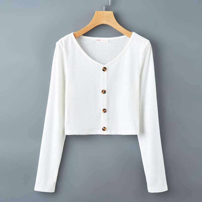 

Solid Button Front Tee, White