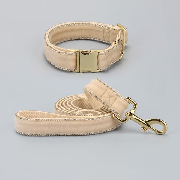 

1pc Rhinestone Decor Dog Collar & 1pc Leash, Apricot