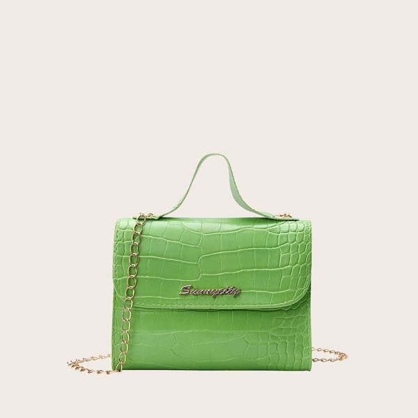 

Girls Croc Embossed Flap Satchel Bag, Green