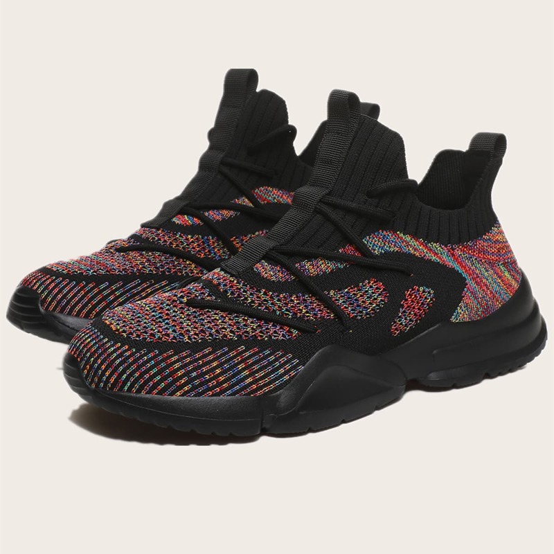 

Guys Lace Up Decor Colorblock Knit Sneakers, Multicolor