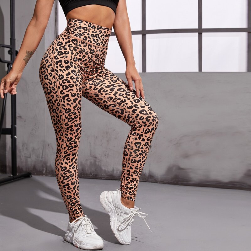 

Leopard Wideband Waist Sports Leggings, Multicolor
