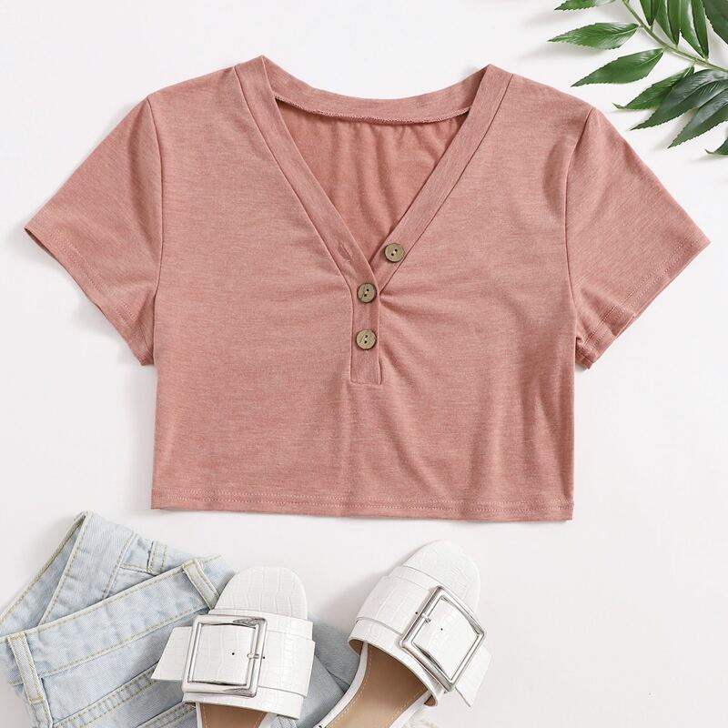

Solid Button Crop Top, Dusty pink