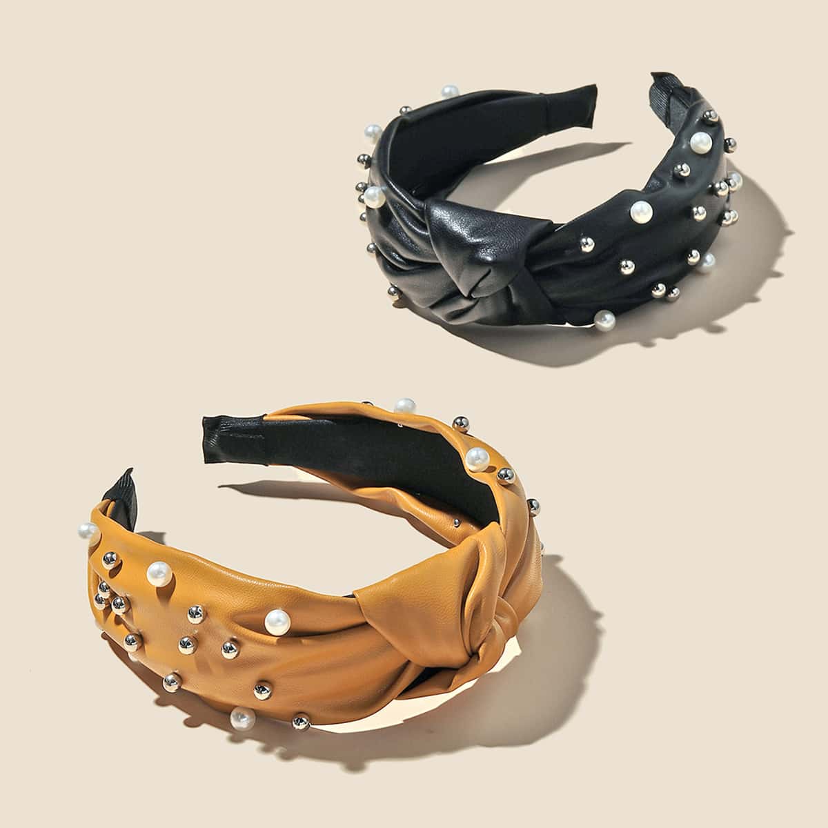 

2pcs Faux Pearl Decor Hair Hoop, Multicolor