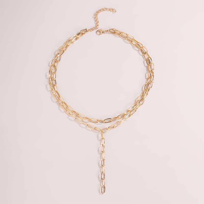

Chunky Chain Y Lariat Necklace, Gold