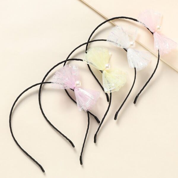 

4pcs Girls Faux Pearl Bow Decor Hair Hoop, Multicolor