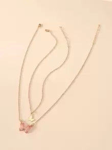 2 cái Bướm Charm Vòng cổ - Hồng - Xem 1