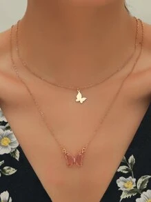 2 cái Bướm Charm Vòng cổ - Hồng - Xem 2