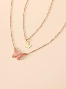 2 cái Bướm Charm Vòng cổ - Hồng - Xem 3