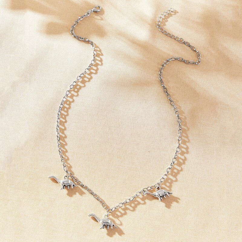 Dinosaur Chain Necklace, Silver
