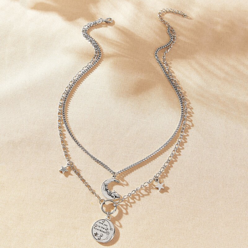 

Moon & Star Layered Necklace, Silver