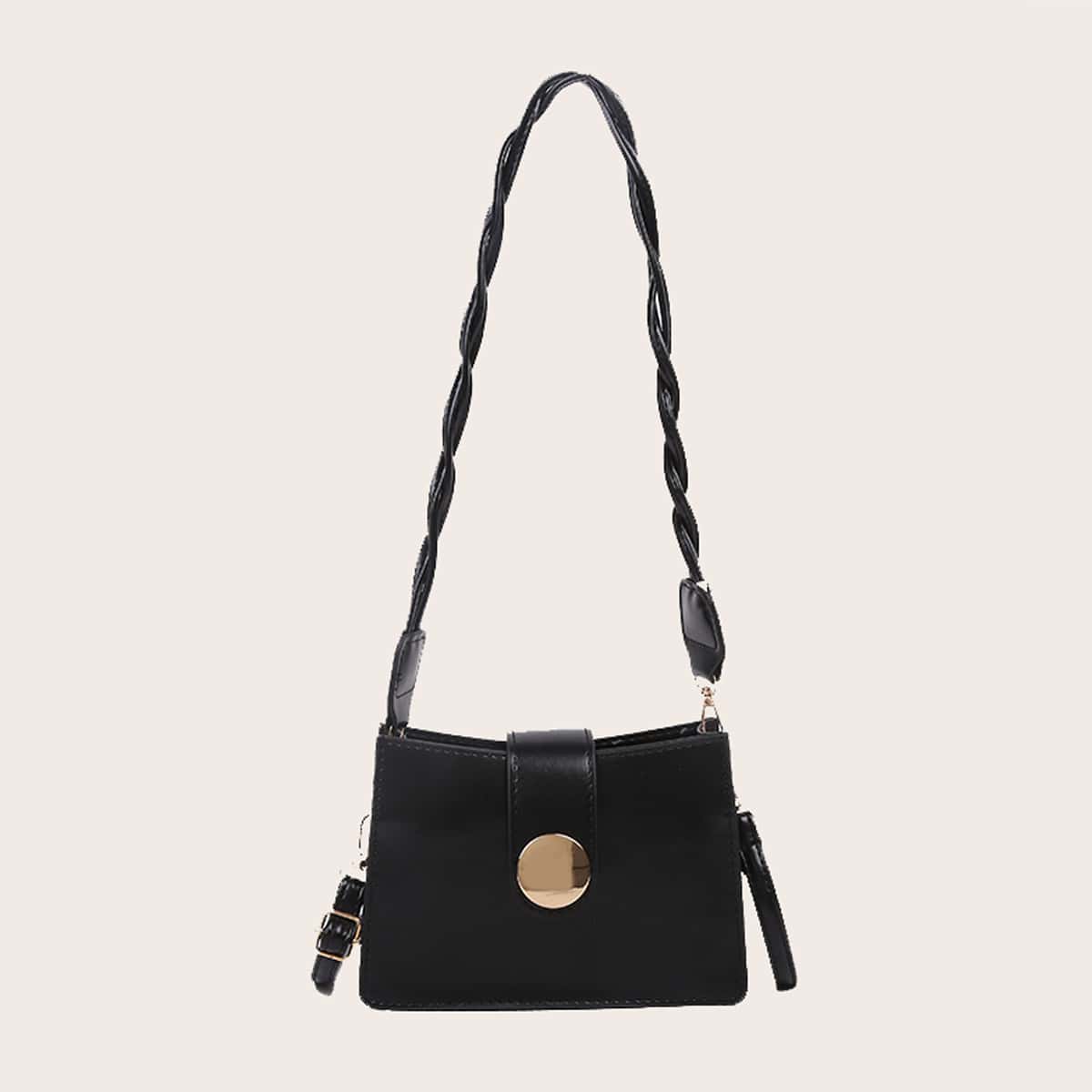Solid Braided Strap Tote Bag, Black