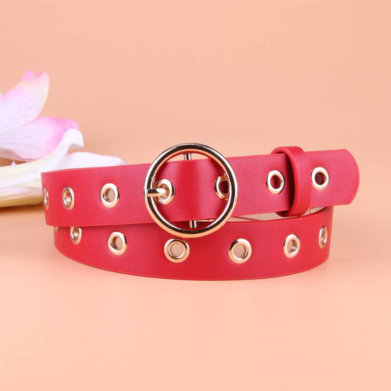 

Eyelet Decor Buckle Belt, Watermelon pink