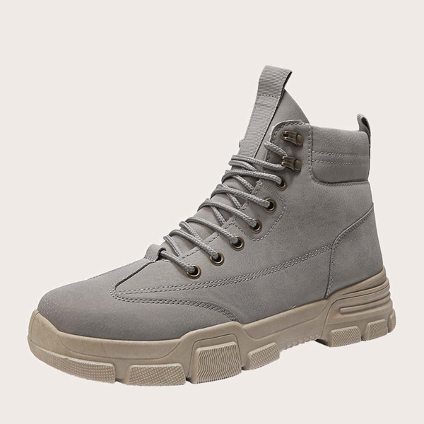 

Men Lace-up Front Combat Boots, Grey