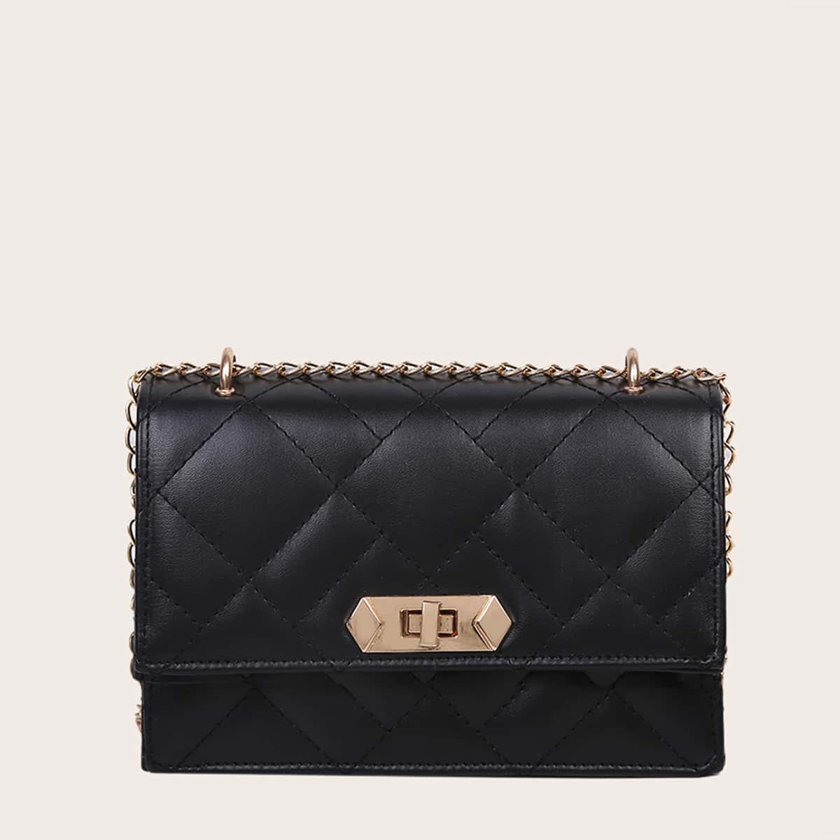 

Quilted Chain Crossbody Bag, Black