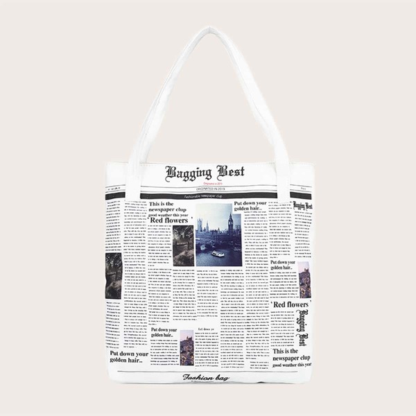 

Letter Graphic Tote Bag, White