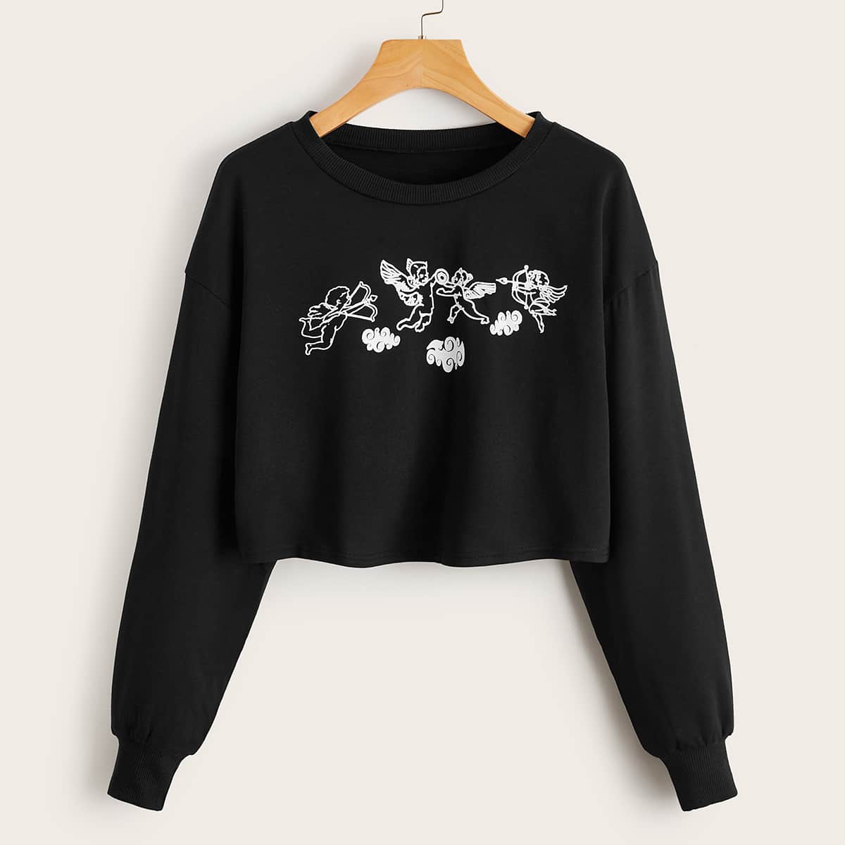 

Angel Graphic Crop Sweatshirt, Black