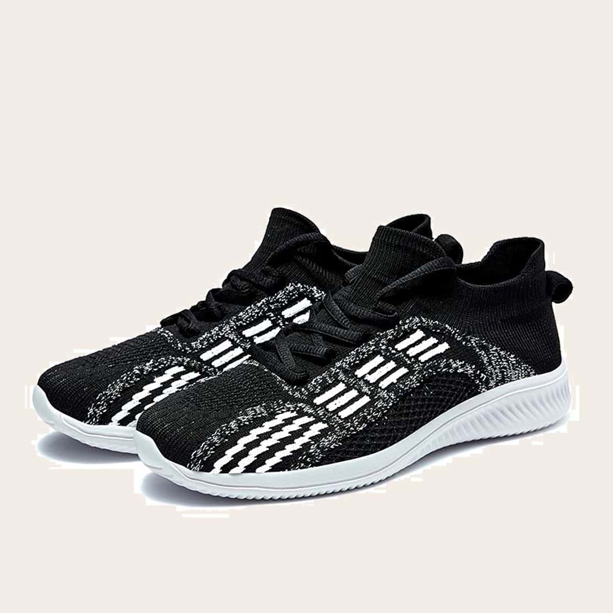 

Guys Lace Up Decor Striped Graphic Sneakers, Black