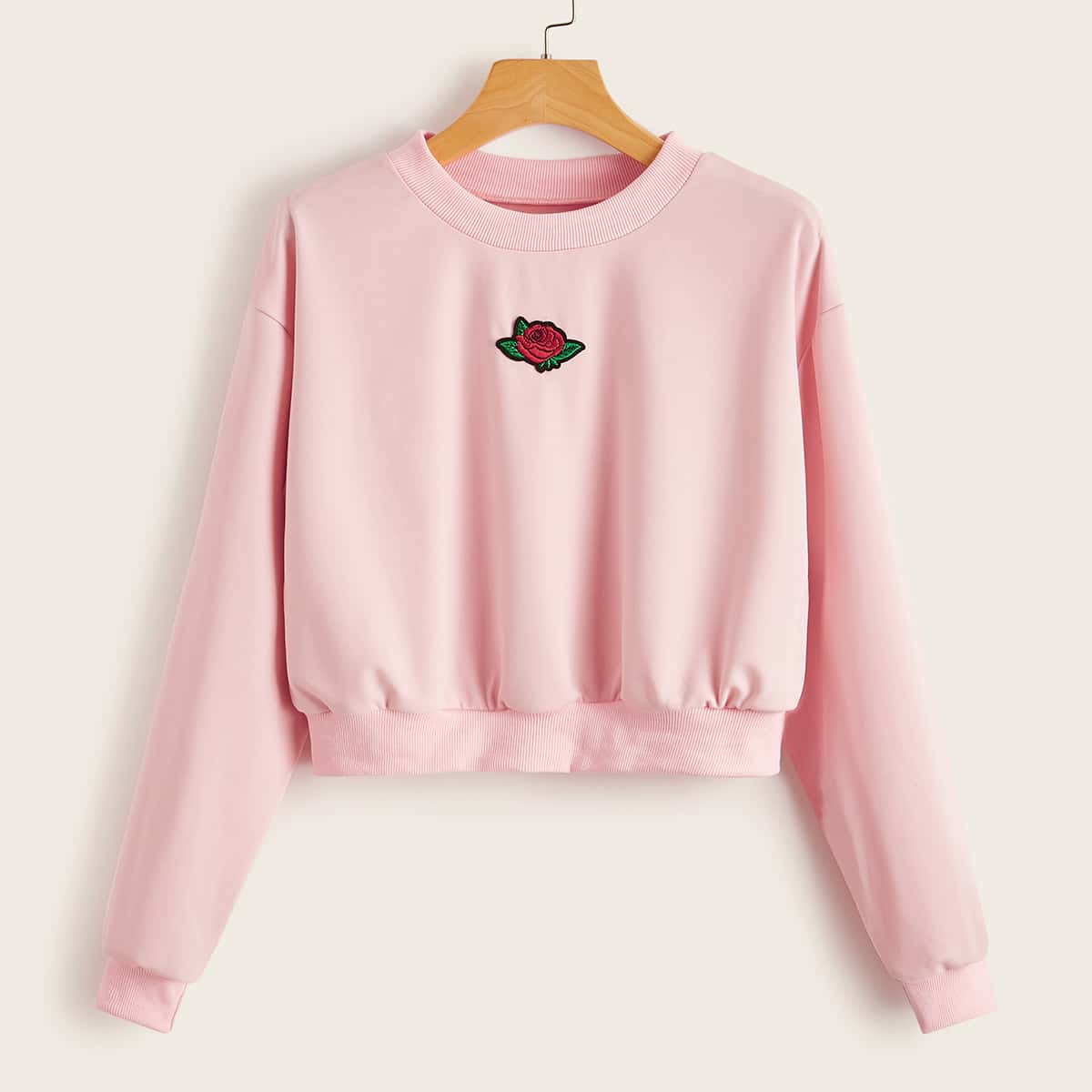 

Rose Patched Crop Sweatshirt, Baby pink