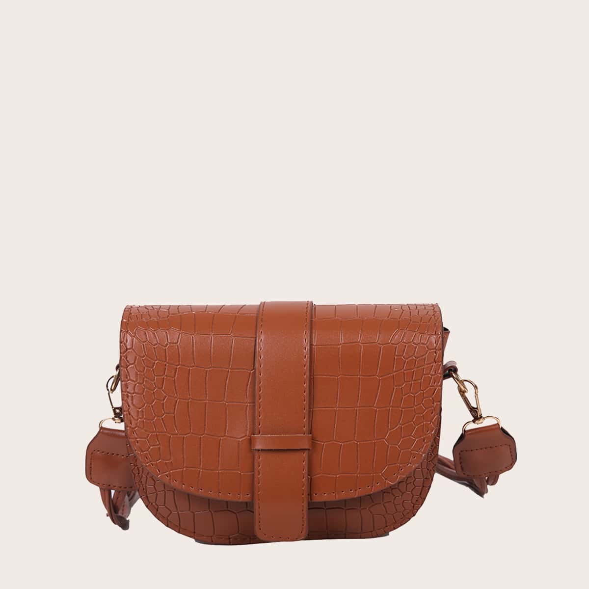 

Croc Embossed Saddle Bag, Brown