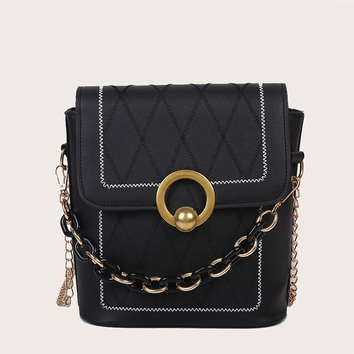 

Quilted Chain Crossbody Bag, Black