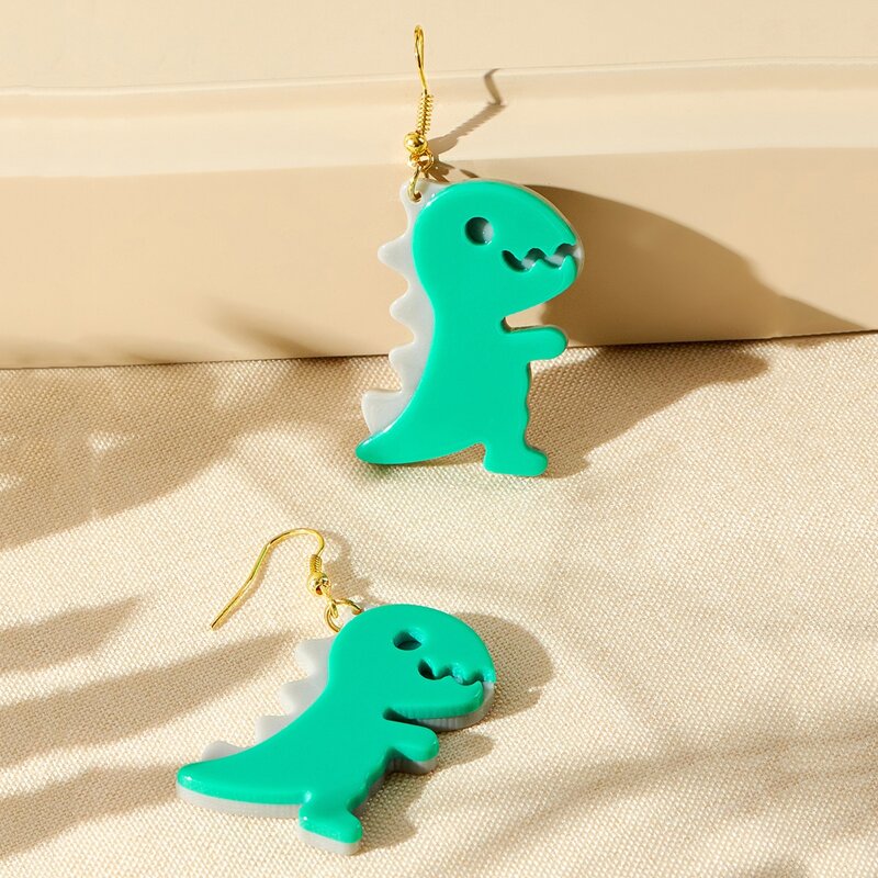 

Cartoon Dinosaur Drop Earrings, Green