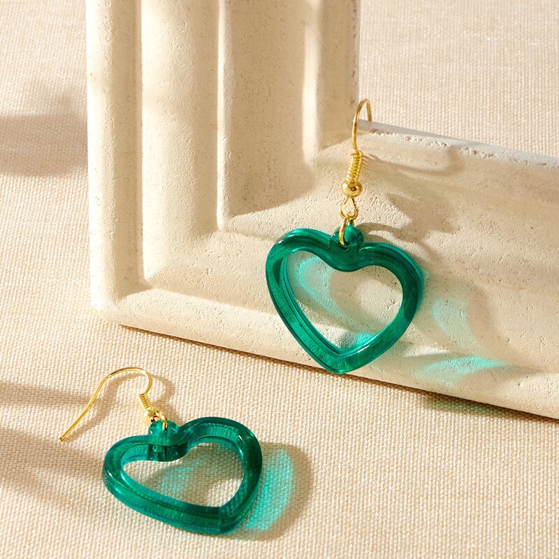 

Clear Heart Drop Earrings, Green