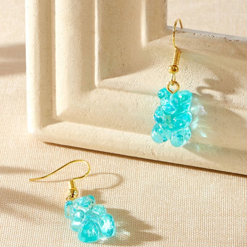 

Clear Bear Drop Earrings, Mint blue