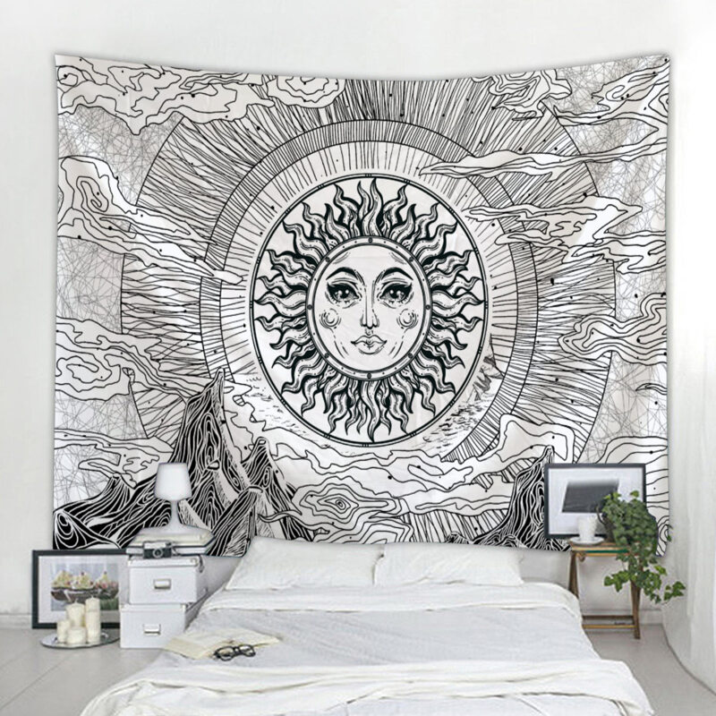 

Sun & Mountain Graphic Tapestry, Black and white