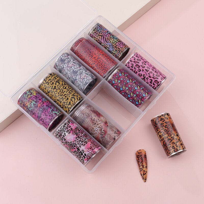 

10pcs Leopard Pattern Nail Transfer Sticker, Multicolor