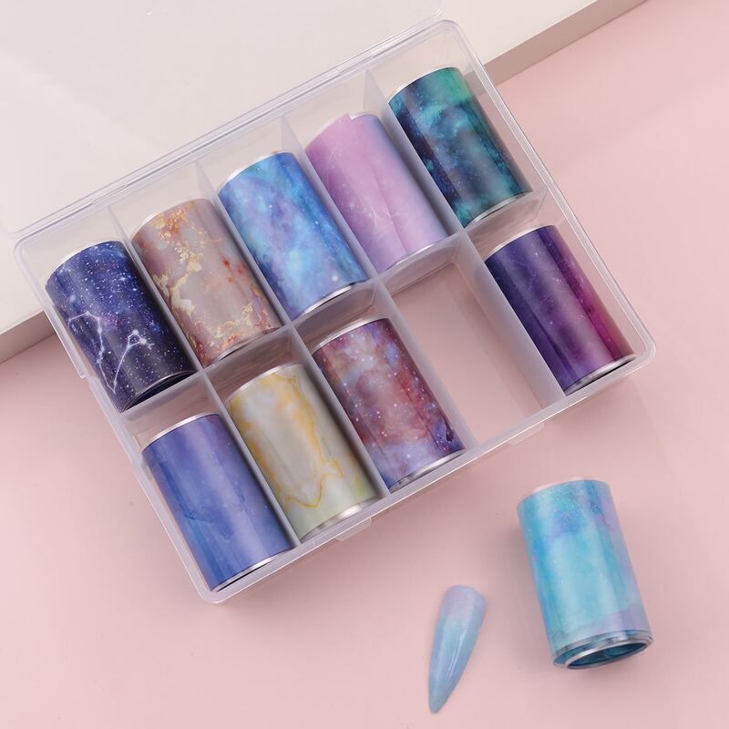 

10pcs Starry Sky Nail Transfer Sticker, Multicolor