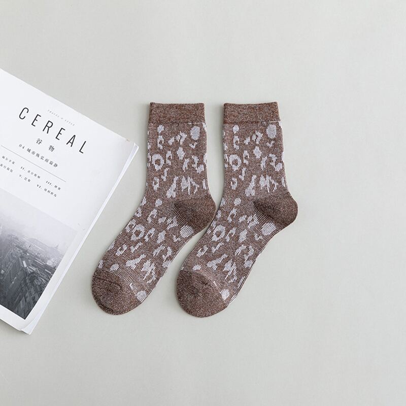 

1pair Leopard Pattern Socks, Mocha brown