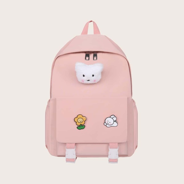 

Girls Cartoon Decor Buckle Front Backpack, Pink