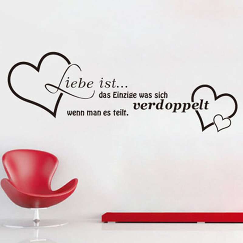 

Heart & Slogan Print Wall Sticker, Black