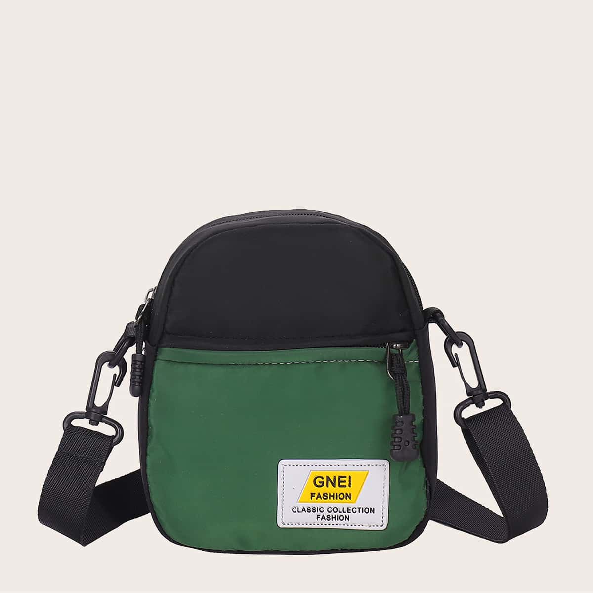 

Letter Patch Colorblock Crossbody Bag, Green