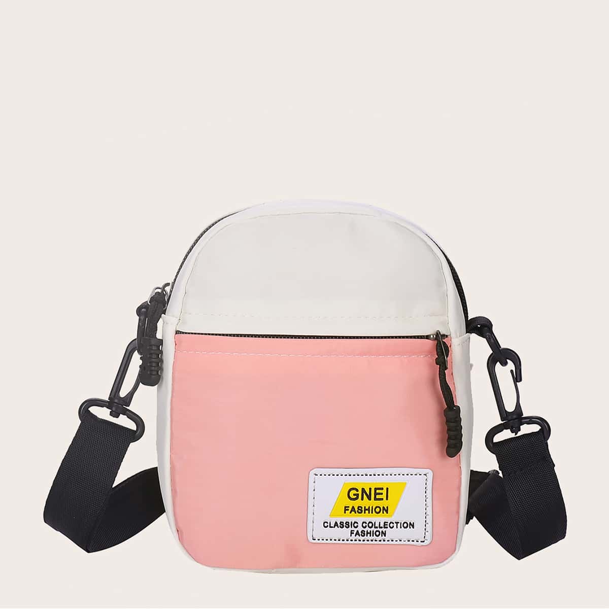 

Letter Patch Colorblock Crossbody Bag, Pink