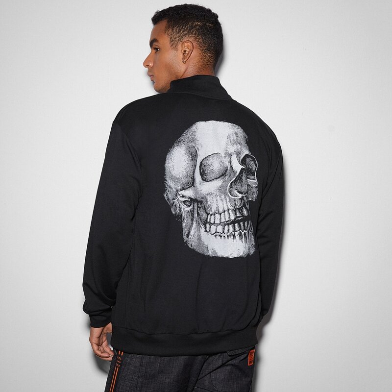 

Guys Skull Print Back Zip-up Sweatshirt, Black