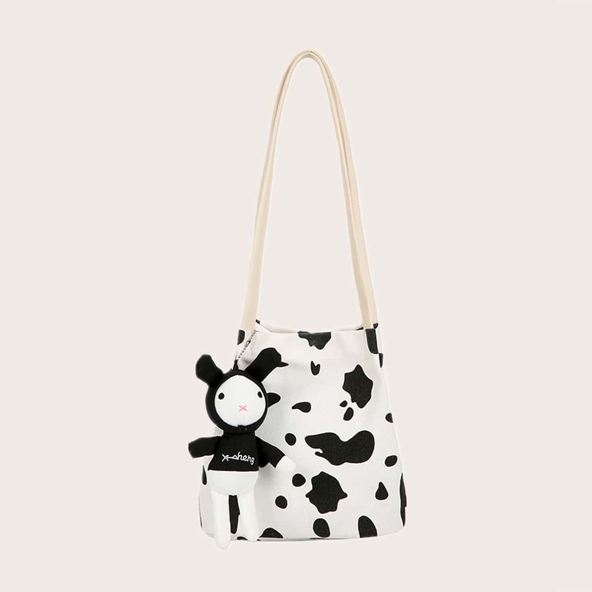 

Cow Print Tote Bag, Black and white