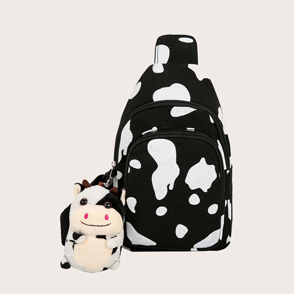 

Cow Print Fanny Pack & Bag Charm, Black and white