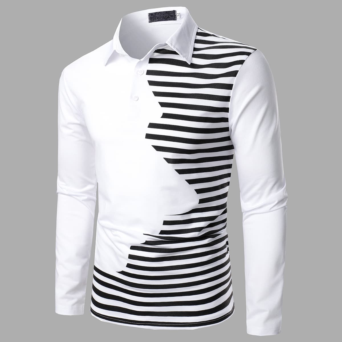 

Men Contrast Striped Polo Shirt, Black and white