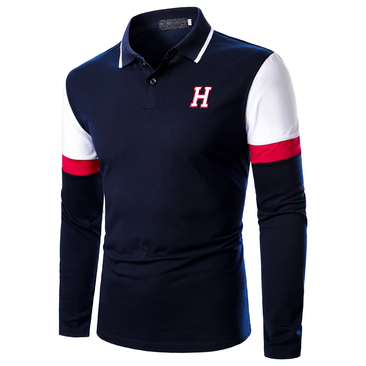 

Guys Letter Patched Color-block Sleeve Polo Shirt, Navy blue
