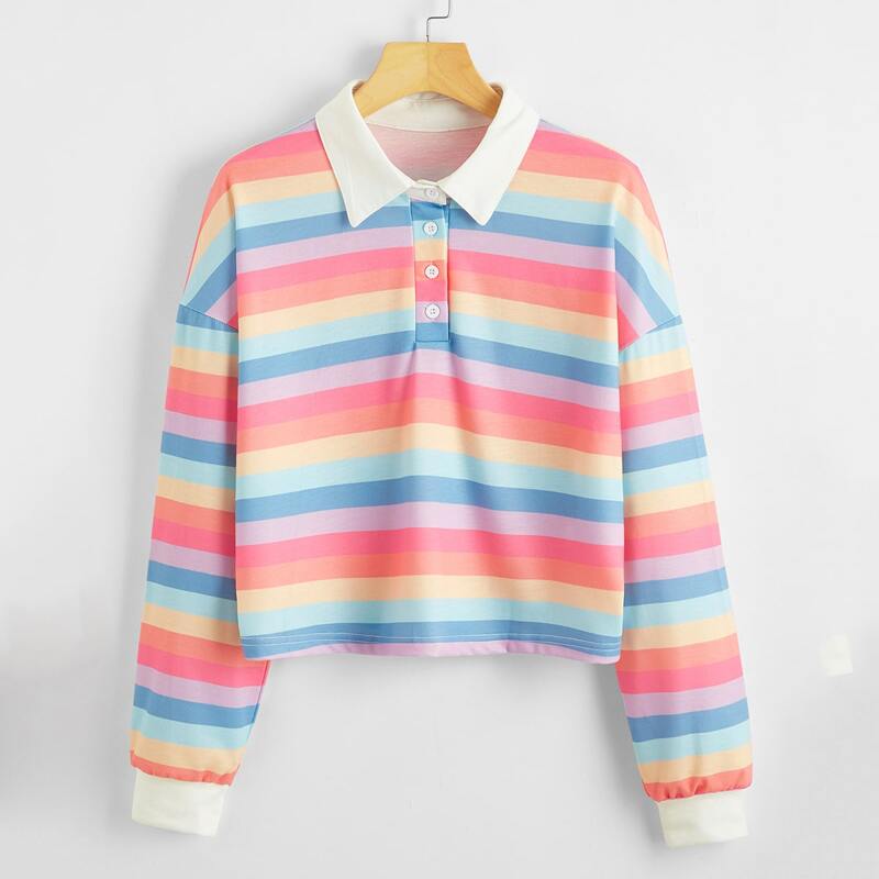 

Rainbow Striped Half Button Sweatshirt, Multicolor