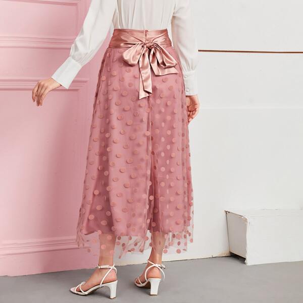 

Tie Back Polka Dot Flocked Mesh Overlay Skirt, Dusty pink