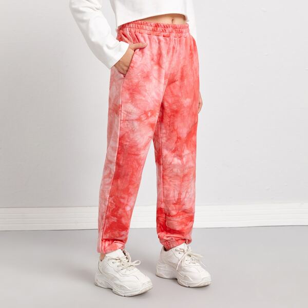 

Girls Slant Pocket Tie Dye Sweatpants, Watermelon pink