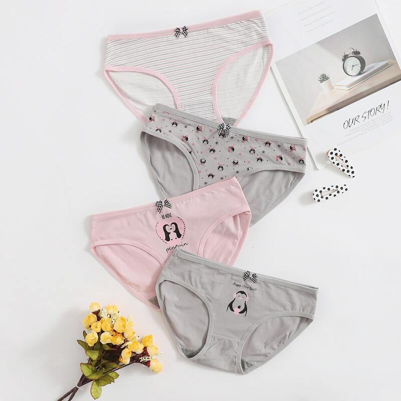 

4pack Striped & Cartoon Graphic Panty Set, Multicolor