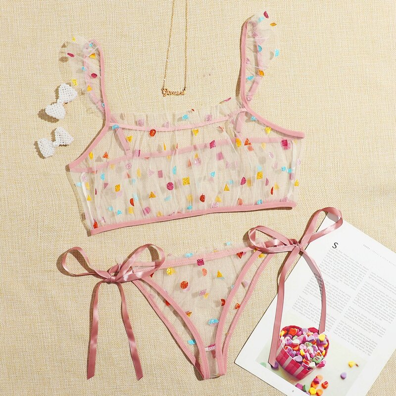 

Geo Glitter Mesh Lingerie Set, Multicolor