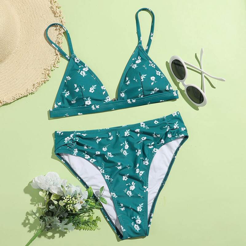 

Ditsy Floral High Waist Bikini Swimsuit, Green
