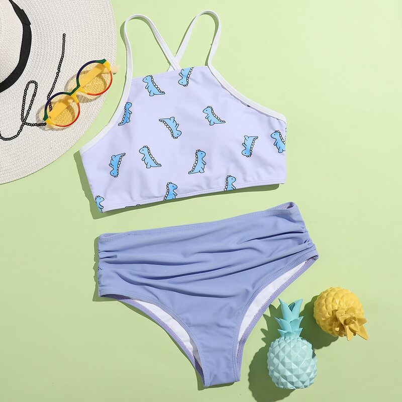 

Cartoon Dinosaur Lace-up Bikini Swimsuit, Purple pastel